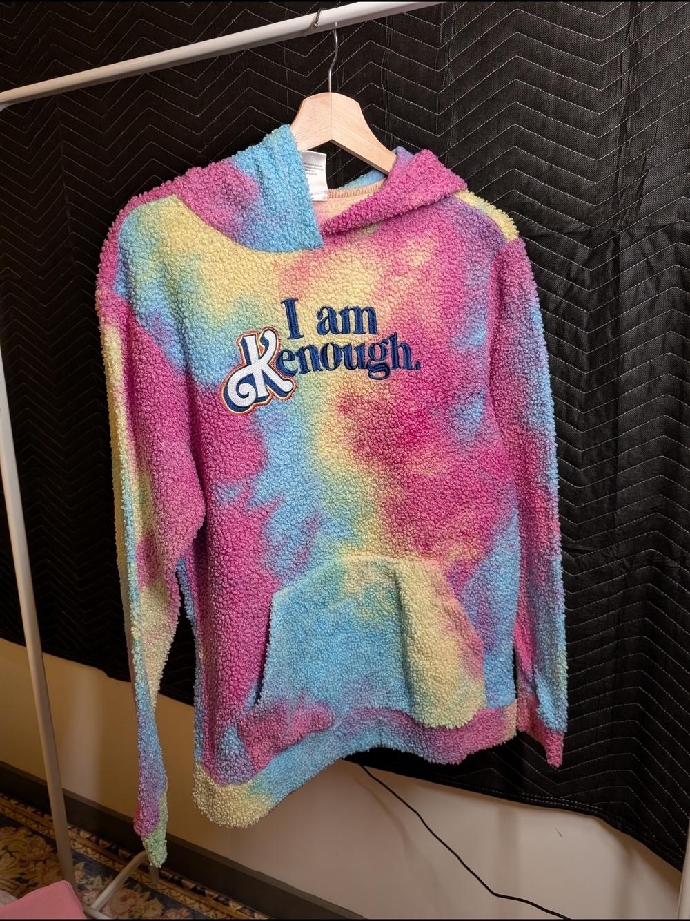 Barbie I Am Kenough  Multicolor Sherpa Pullover Hoodie - Pink Blue Yellow